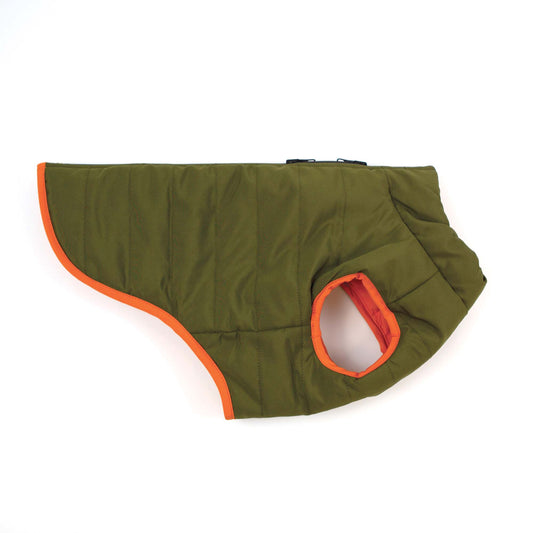 Reversible Puffer Dog Coat - Khaki / Orange