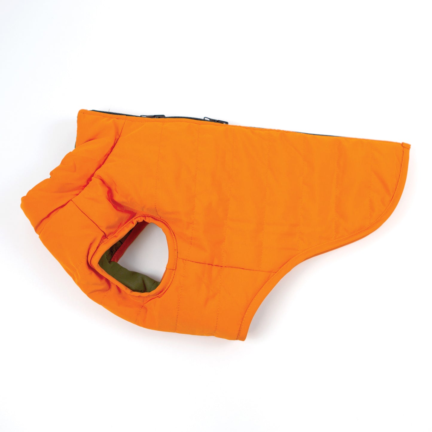 Reversible Puffer Dog Coat - Khaki / Orange