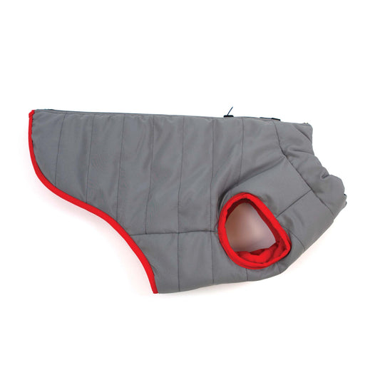 Reversible Puffer Dog Coat - Red / Grey