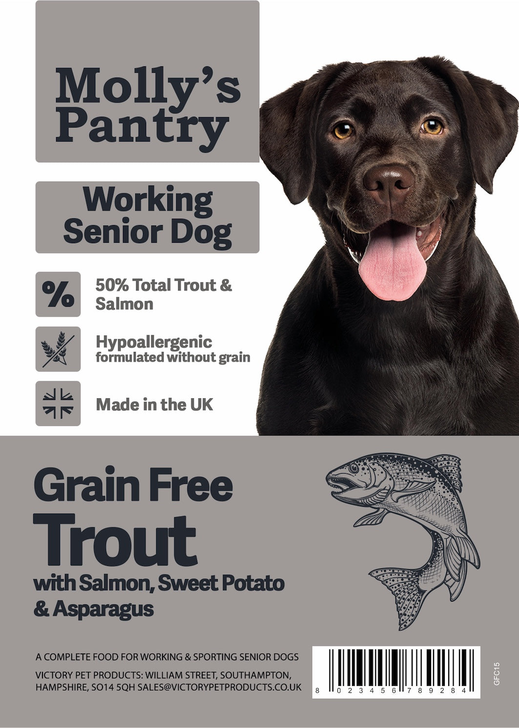 Molly's Pantry Working Dog 50% Trout with Salmon Senior Dog 15kg